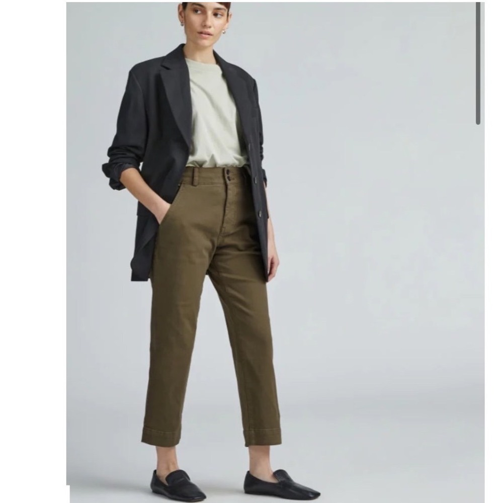 Everlane Organic‎ Straight-Leg Pant Olive Green High Rise Cotton Trousers 12